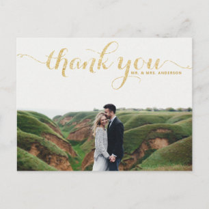 POSTCARD guld GLITTER TYPOGRAPHY BRÖLLOP TACK Vykort