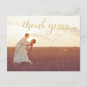 POSTCARD guld GLITTER TYPOGRAPHY BRÖLLOP TACK Vykort