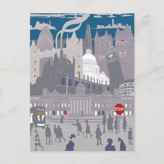 Postcard London Skyline Illustration Artwork Helg Vykort