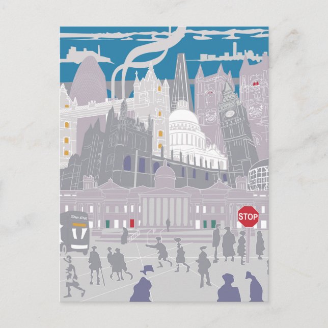 Postcard London Skyline Illustration Artwork Helg Vykort (Framsida)