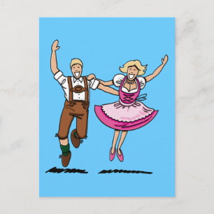 Postcard Lycklig bayarian Couple Dancing Vykort