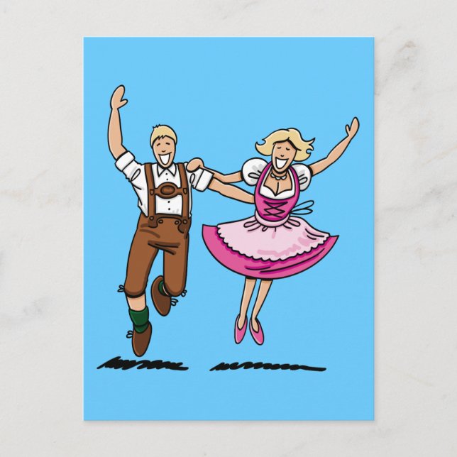 Postcard Lycklig bayarian Couple Dancing Vykort (Framsida)