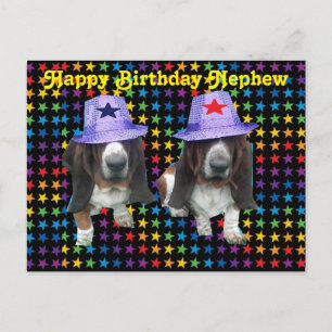 Postcard Lycklig Nephew Birthday Basset Vykort