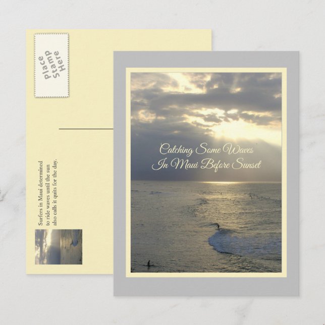 POSTCARD, MAUI SURFERS SOM FÅR DET SISTA VÅGAR AV VYKORT (Fram/baksida)