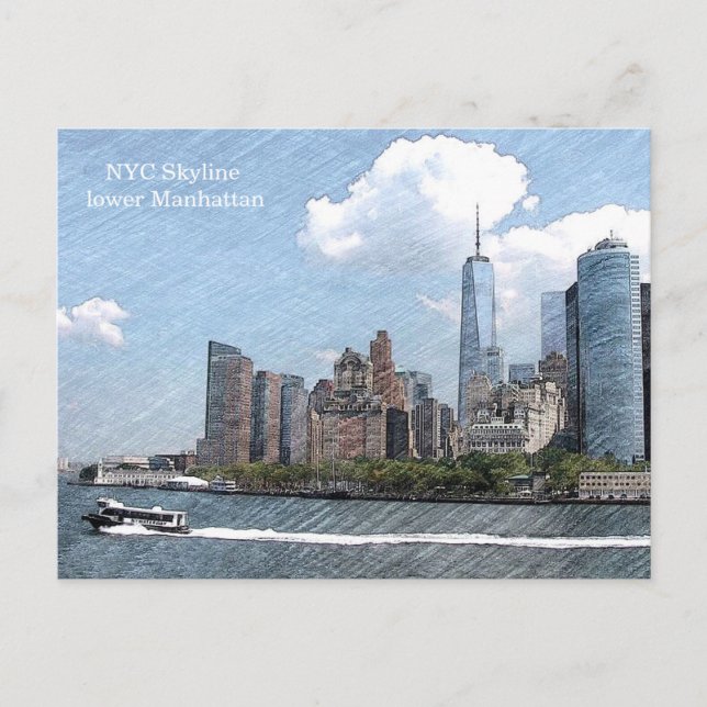 POSTCARD NYC SKYLINE lower Manhattan Vykort (Framsida)