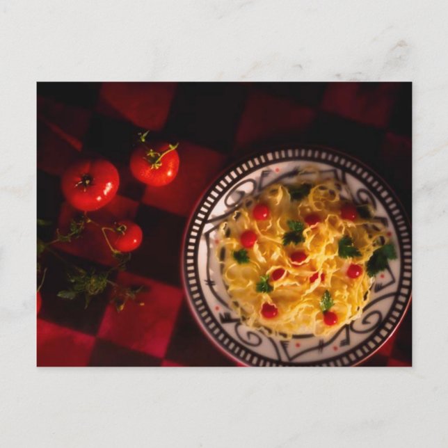 POSTCARD PASTA DISH with TOMATOES Vykort (Framsida)