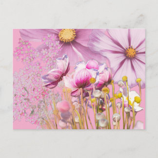 Postcard Postkarte Blumen, rosa Vykort