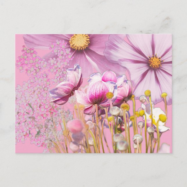 Postcard Postkarte Blumen, rosa Vykort (Framsida)