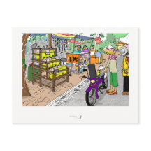 Postcard Street scen i Asien med motorcykel