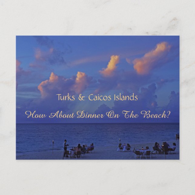 POSTCARD/ SUNSET DINING ON BEACH IN TURKS & CAICOS VYKORT (Framsida)