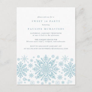 POSTCARD Sweet 16 Blue Snowflake-inbjudan Inbjudan Vykort