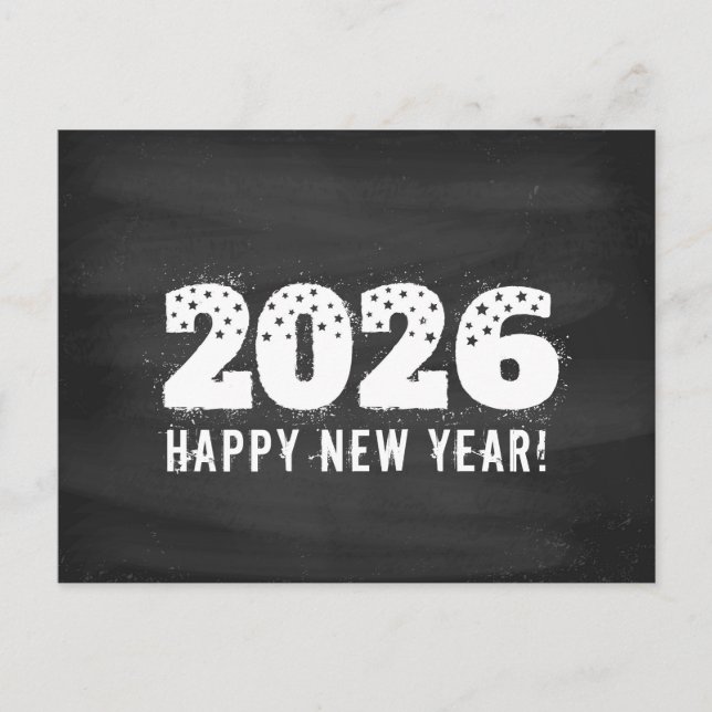 Postcard with text of 2026 on chalkboard. New year Helg Vykort (Framsida)