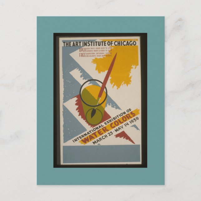 Postcard-WPA Chicago-AIC Watercolor Exhibit Vykort (Framsida)