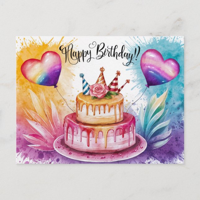 Postcards Happy Birthday Gateau 02 Vykort (Framsida)