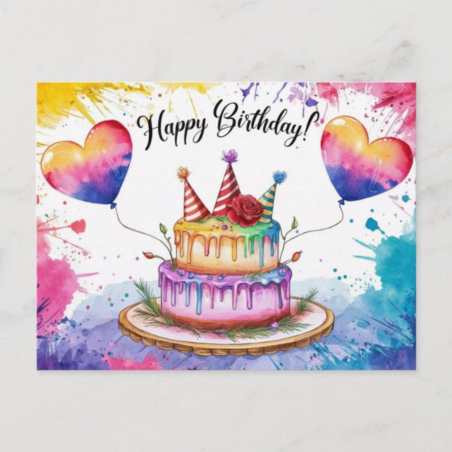 Postcards Happy Birthday Gateau 03 Vykort (Framsida)