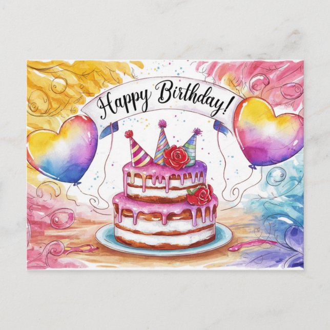 Postcards Happy Birthday Gateau 10 Vykort (Framsida)