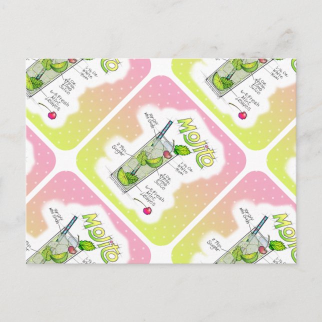 POSTCARDS - MOJITO RECIPE COCKTAIL ART VYKORT (Framsida)