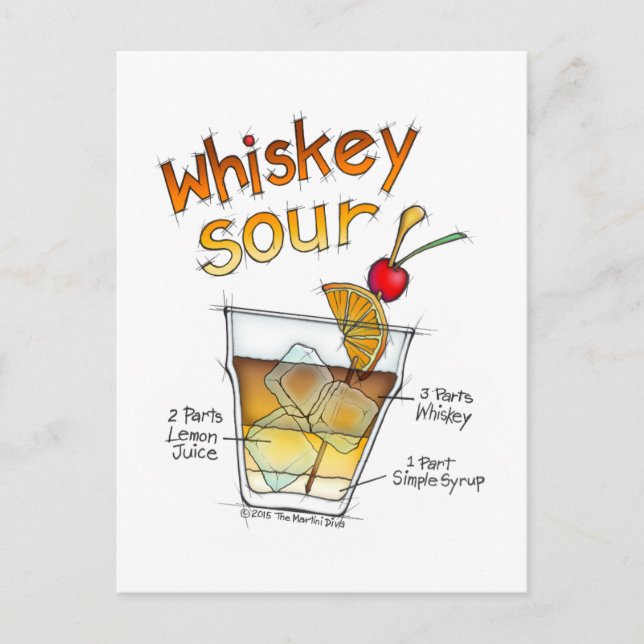 POSTCARDS - WHISKEY SOUR RECIPE COCKTAIL ART VYKORT (Framsida)