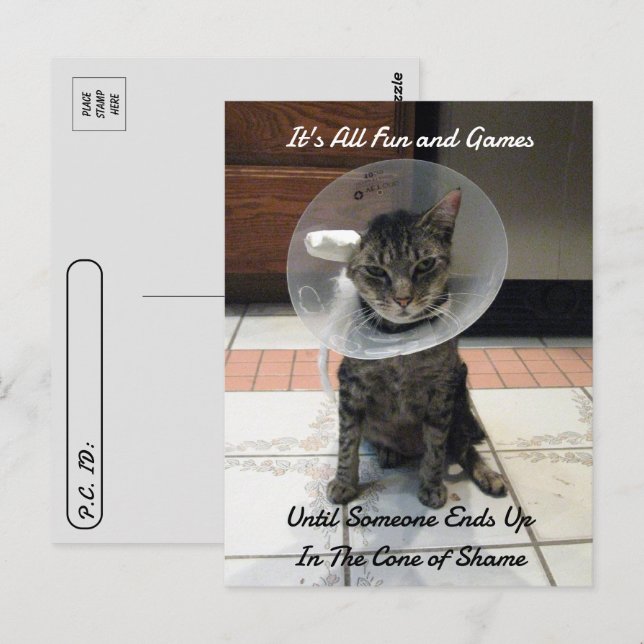 Postcross - Oliver The Cats Cone of Shame Vykort (Fram/baksida)