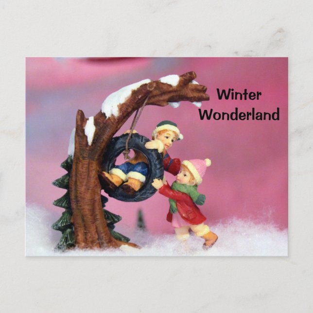 Postcross - Winter Wonderland Kids Träd Swing Vykort (Framsida)