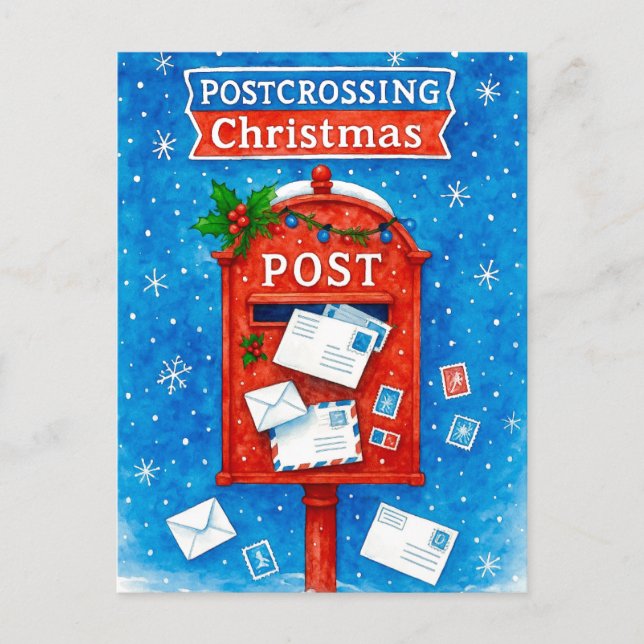 Postcrossing Christmas Watercolor Mailbox Postcard Helg Vykort (Framsida)