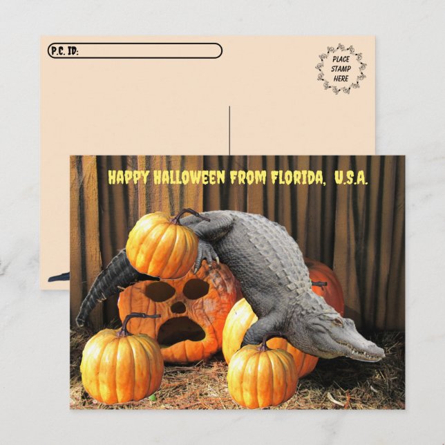 Postcrossing - Halloween Pumpas och Alligator  Vykort (Fram/baksida)