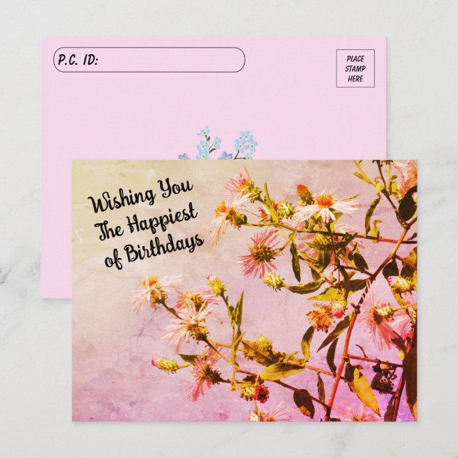 Postcrossing Rosa Vildblomma Födelsedag w Floral B Vykort (Fram/baksida)