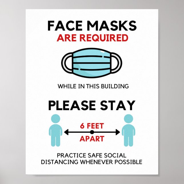Poste krävs för ansikte-mask, Social Avstånd Poste Poster (Framsidan)