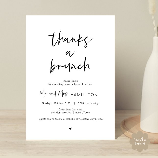 Posten bröllop Brunch, tack en Brunch Inbjudningar (Post wedding Brunch, Thanks a Brunch Invitation card PDF in Black White)