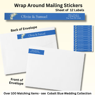 Posten Stickers, Cobalt Blue & Vit ros Etikettband
