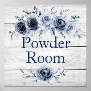 Poster 12 x 12 Chic Farmhouse Blue/White Blommigt