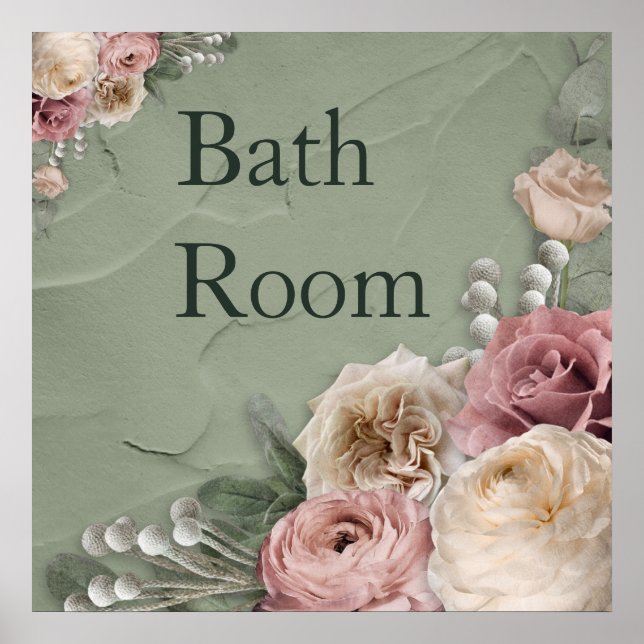 Poster 12 x 12 Vintagars Blommigt Bath-rum (Framsidan)