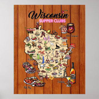 Poster - 16 x 20 - Wisconsin Supper Klubb Karta
