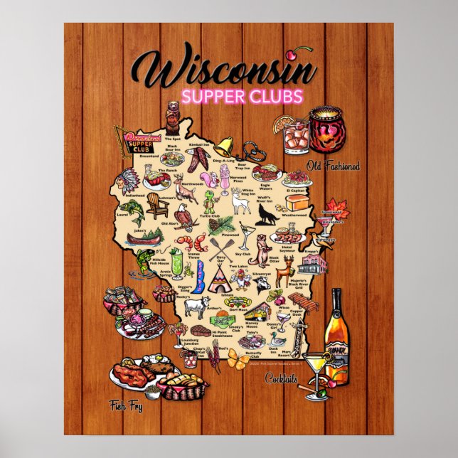 Poster - 16 x 20 - Wisconsin Supper Klubb Karta (Framsidan)