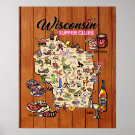 Poster - 16 x 20 - Wisconsin Supper Klubb Karta