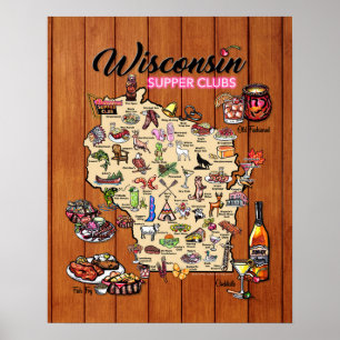 Poster - 16 x 20 - Wisconsin Supper Klubb Karta