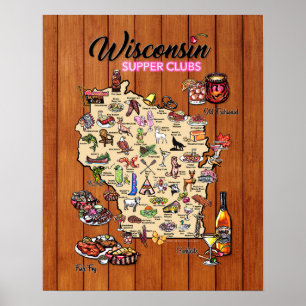 Poster - 16 x 20 - Wisconsin Supper Klubb Karta