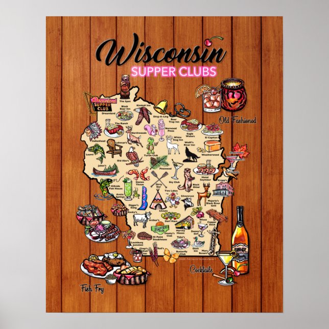Poster - 16 x 20 - Wisconsin Supper Klubb Karta (Framsidan)