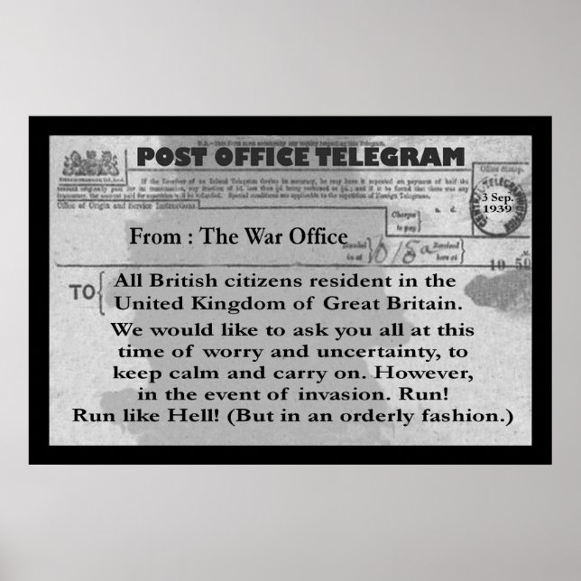 Poster - 18-tums x 12-tums Tecknads telegram (Framsidan)