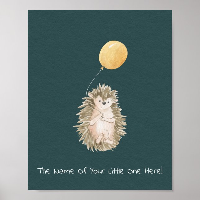 Poster (20,3 x 25,4 cm) - Hedgehog med ballon (Framsidan)