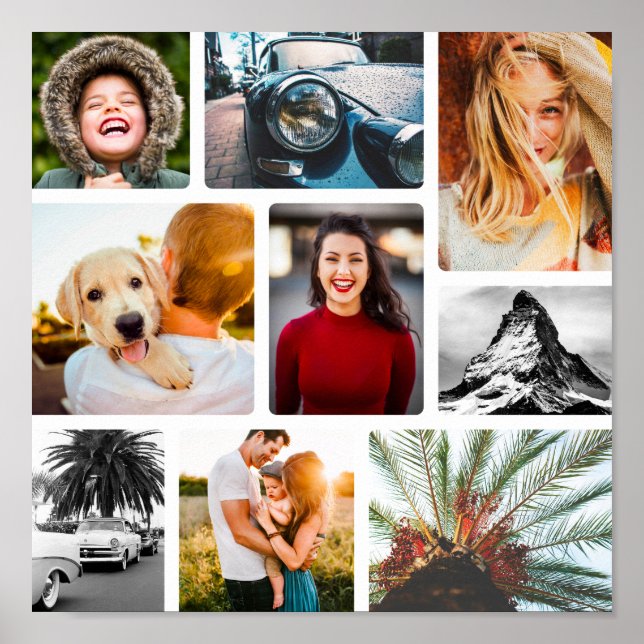Poster 9 Photo Collage Template Framed White (Framsidan)