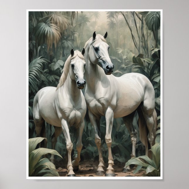 Poster Abstrakt Art White Horses Wall Art (Framsidan)