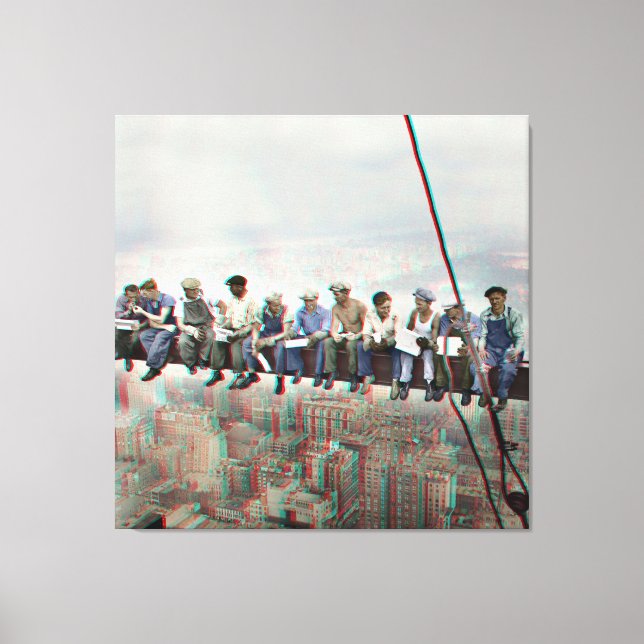 Poster Anaglyph 3D- Lunch atop Skyscraper New York Canvastryck (Framsida)