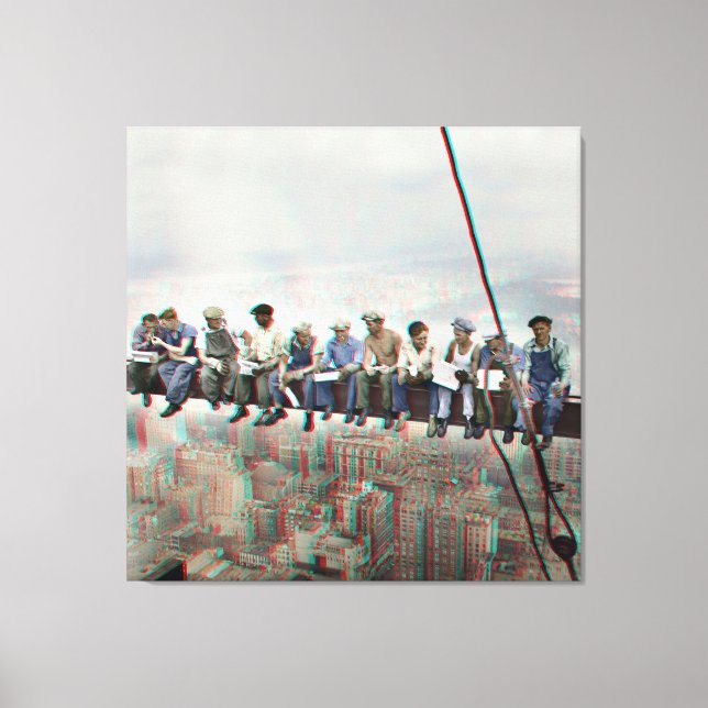 Poster Anaglyph 3D- Lunch atop Skyscraper New York Canvastryck (Framsida)