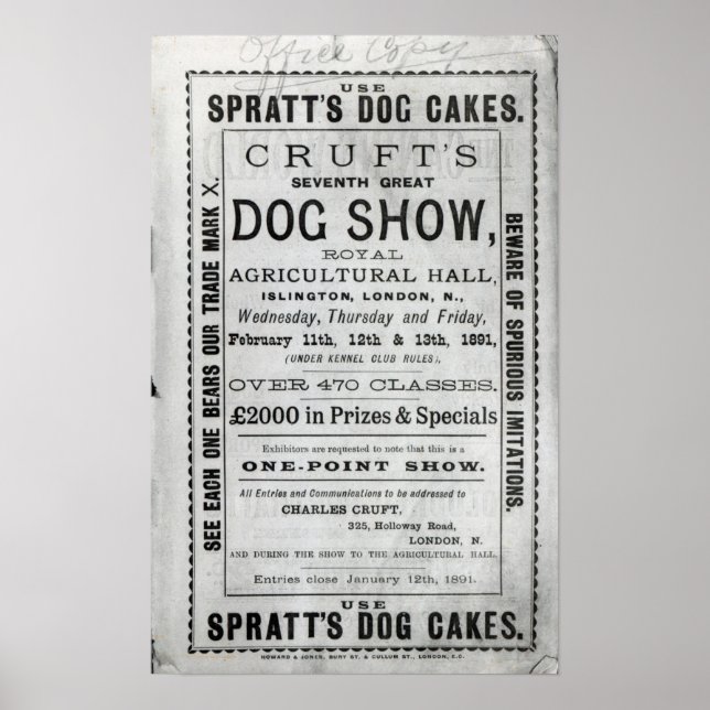 Poster annonsering av Cruft's Hund Show (Framsidan)