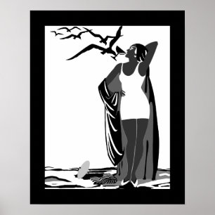 Poster ART DECO DAM Black White-fåglar