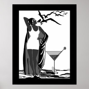 Poster ART DECO DAM Black White Martini