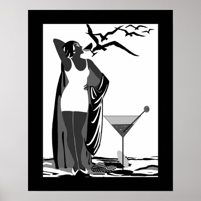 Poster ART DECO DAM Black White Martini (Framsidan)