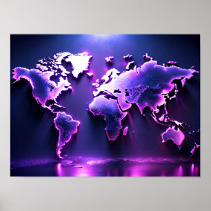 poster av 3D-trämur Art Vatten Färg-världskartan