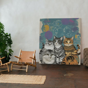 Poster av abstrakt Boho Cats Skriv ut startdekor